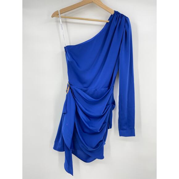 Lovers and Friends | Ana Dress in Cobalt Blue One Shoulder Wrap Mini XS - Picture 3 of 14